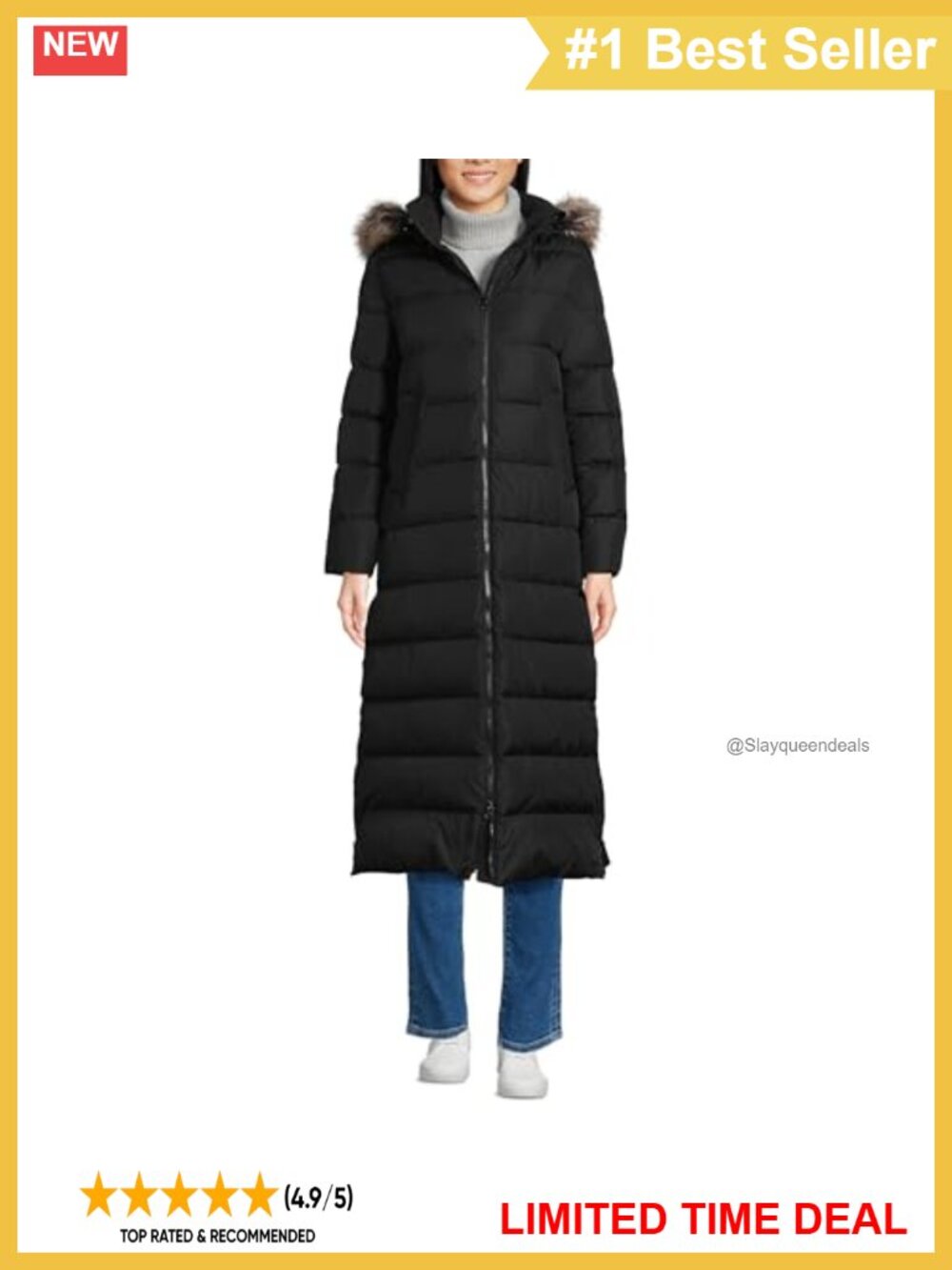 Lands' End Down Maxi Winter Coat with Faux Fur Trim Hood
